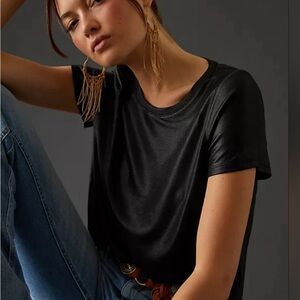 Anthropologie Black Short Sleeve Shimmer Tee XS